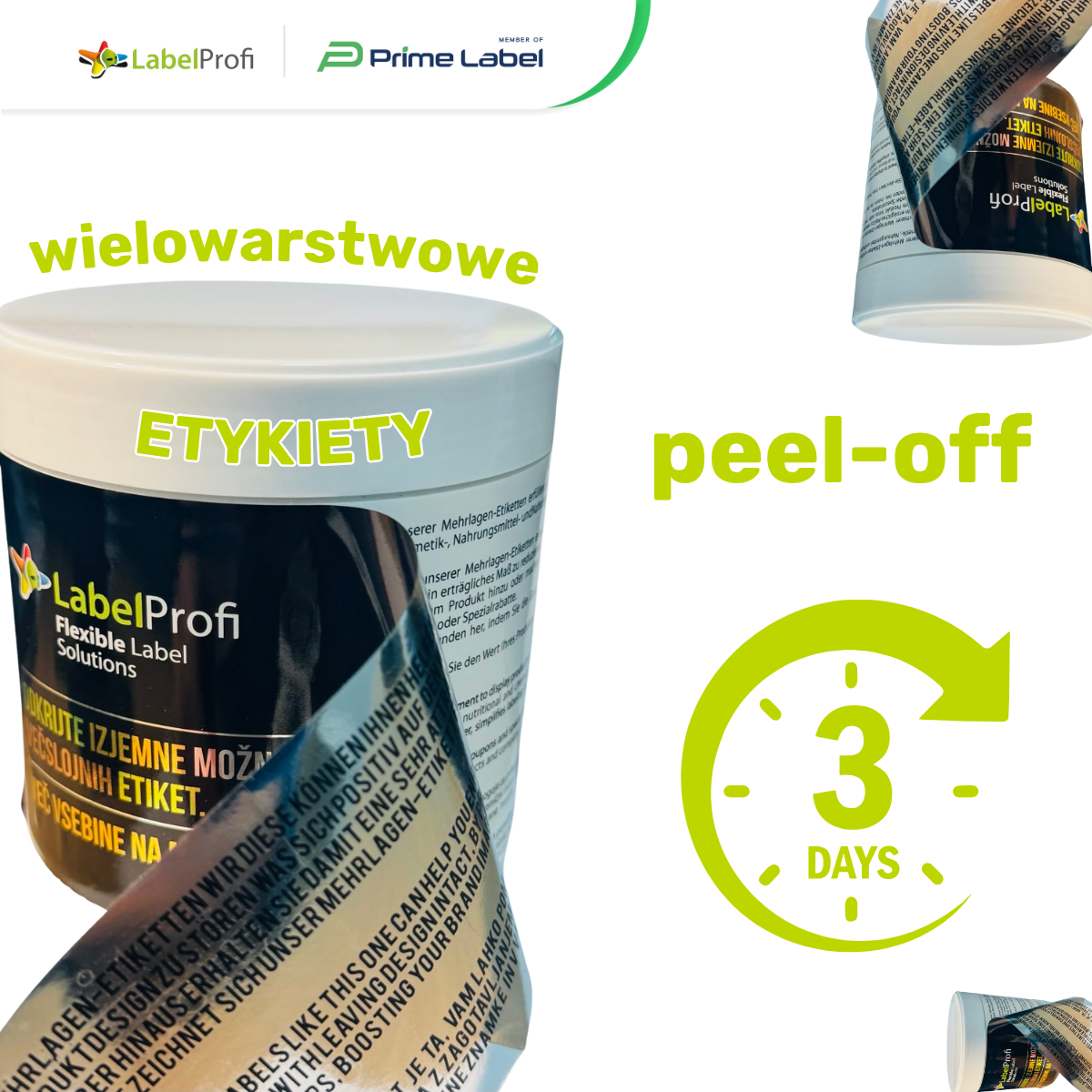 Etykiety wielowarstwowe peel-off – więcej informacji na tej samej powierzchni. Druk w 3 dni! Etykiety wielowarstwowe peel-off – więcej informacji na tej samej powierzchni. Druk w 3 dni!